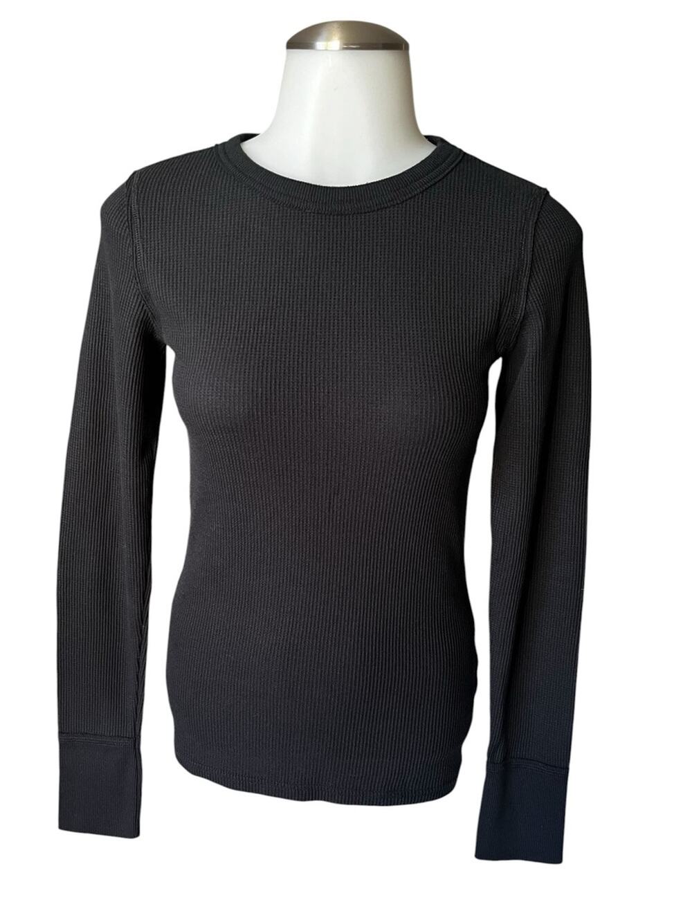 Size Small Aerie Black Thermal Long Sleeve Crewneck Top 2025 cotton blend